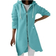 Monday Clearance ! Juebong Women's Solid Color Hoodie Zipper Long Sleeve Sweatshirts Long Coat Tops With Pockets